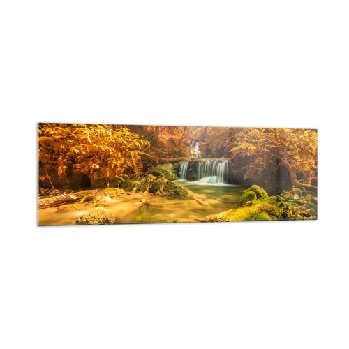 Quadro em vidro - Cascata na floresta em ouro - 160x50 cm