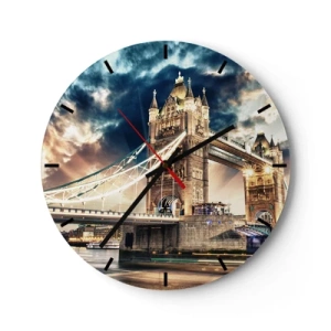 Relógio de parede - Relógio em vidro - Tower Bridge à noite com um céu dramático - 30x30cm - Monumento ao Império Vitoriano - Decoração de parede moderna para a sala de estar, cozinha e quarto ARTTOR