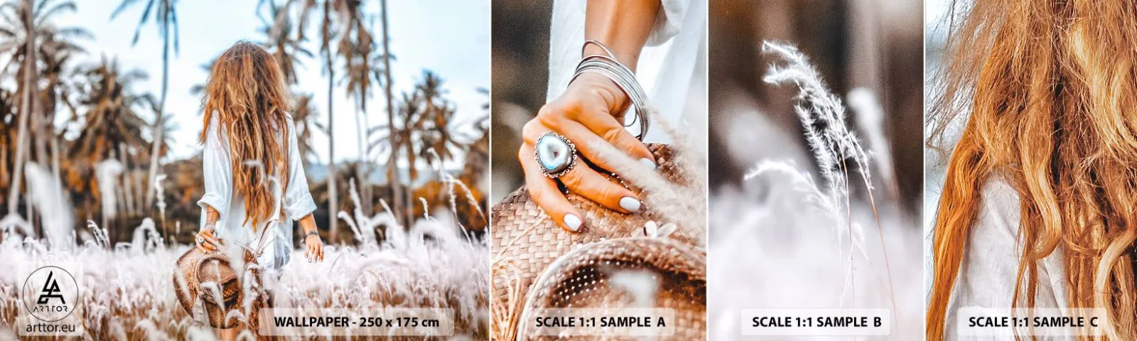 Amostra de Papel de Parede Standard Eco - Nascida da maciez da relva - Mulher, Vintage, Boho - 100x30 cm