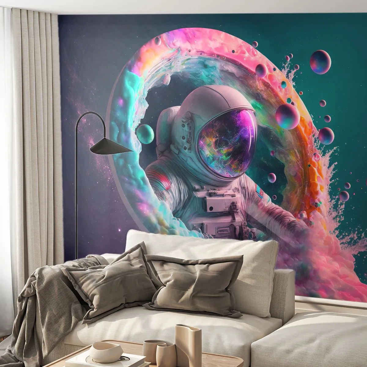 Papel de Parede Premium Sand - Portão estrela - Astronauta, Galáxia, Futurista - 100x70 cm