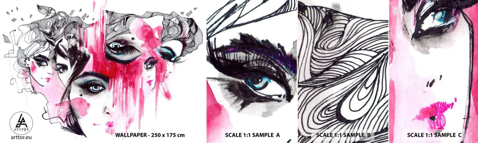 Amostra de papel de parede autocolante Deluxe Sticker - , - Olho de mulher, Rosto de mulher, Pedaço - 100x30 cm