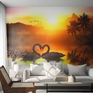 Papel de Parede Autocolante Deluxe Sticker - Tudo para o casal - Coração, Cisnes, Coqueiro - 100x70 cm