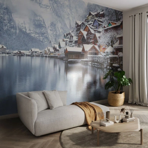 Papel de Parede Autocolante Deluxe Sticker - Na decoração de inverno - Paisagem, Assentamento de montanha, Inverno - 100x70 cm
