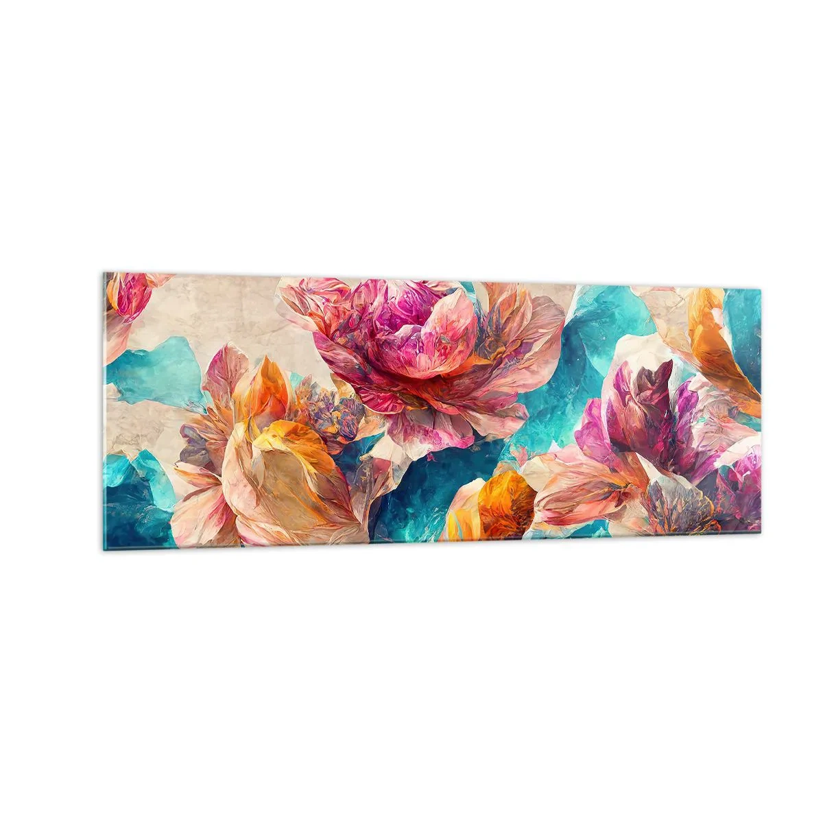 Quadro em vidro - Esplendor colorido do buquê - 140x50 cm