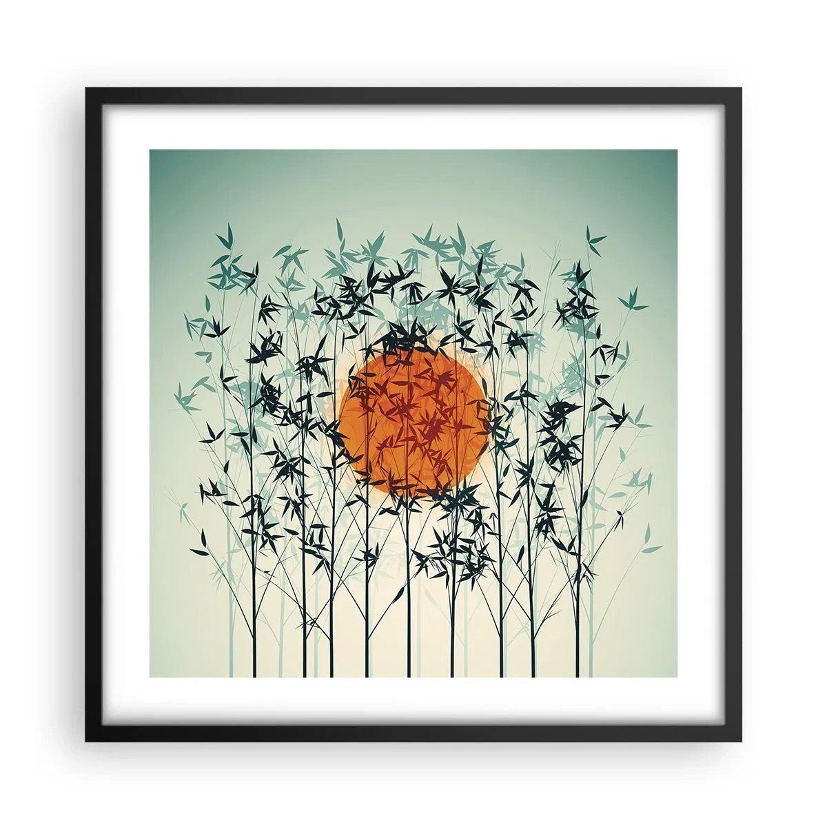 Pôster com moldura preta - Sol japonês - 50x50 cm