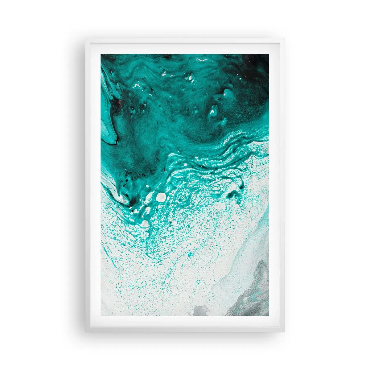 Pôster em moldura branca - Derreter a branco e turquesa - 61x91 cm
