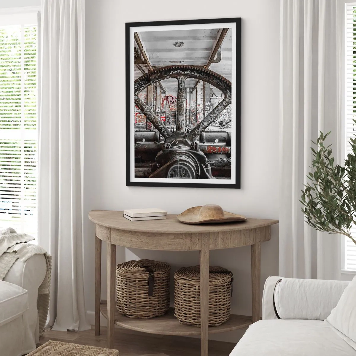 Pôster com moldura preta - Máquina de grafite industrial em uma fábrica abandonada - 50x70cm - A vida secreta da fábrica - Decoração de parede moderna para a sala de estar e quarto ARTTOR