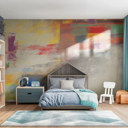 Papel de Parede Premium Sand - Geometria das cores - Abstração, Pedaço, Pintura - 300x210 cm