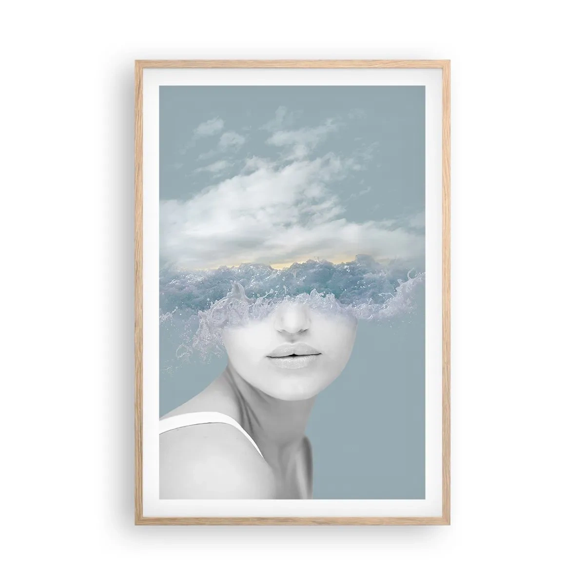 Pôster com moldura de carvalho claro - Com a cabeça nas nuvens - 61x91 cm