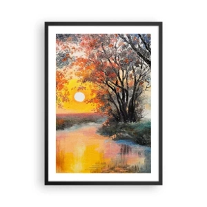 Pôster com moldura preta - Pôr do sol sobre um rio com árvores - 50x70cm - Vibrações de outono - Decoração de parede moderna para a sala de estar e quarto ARTTOR