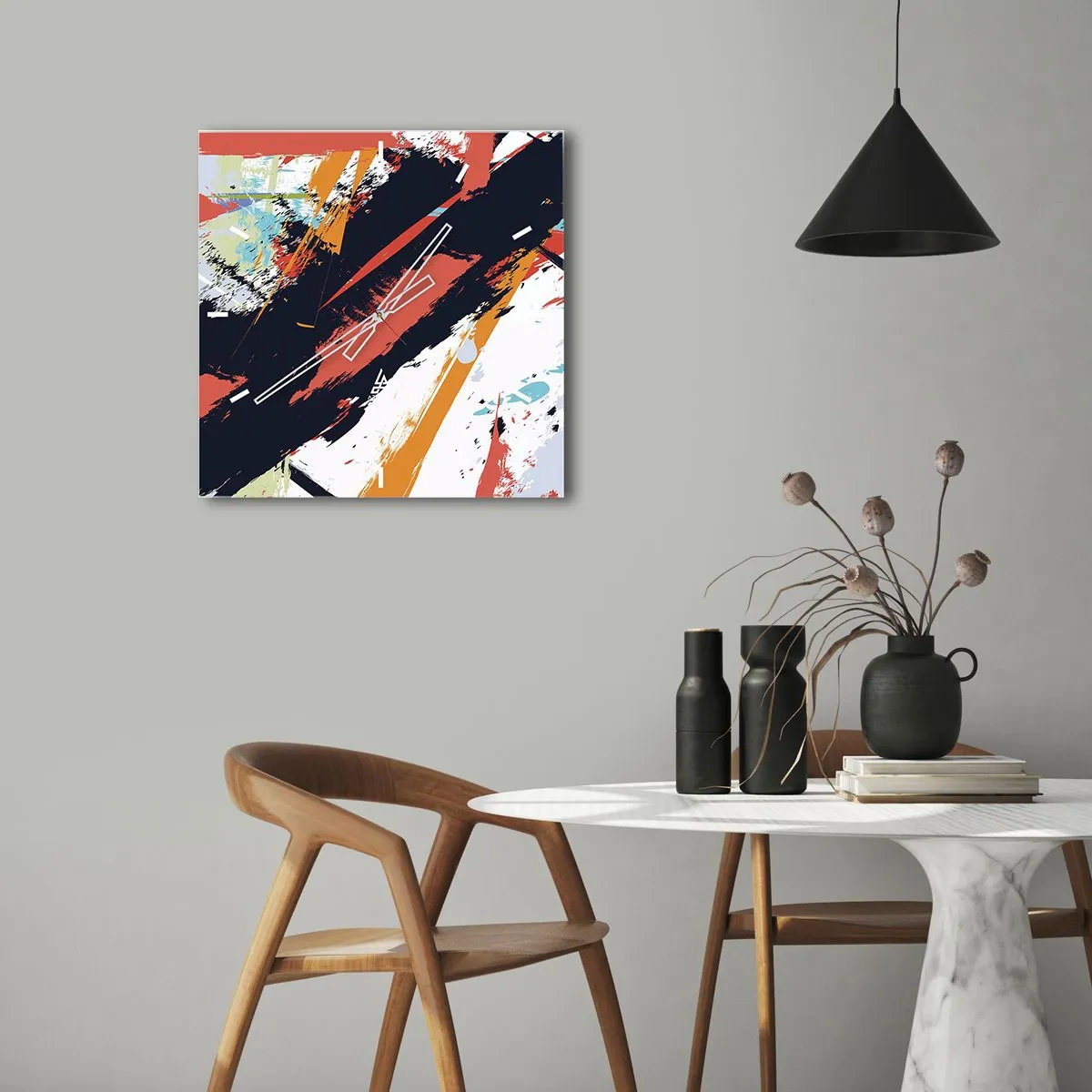 Relógio de parede - Relógio em vidro - Composição dinâmica - 40x40 cm