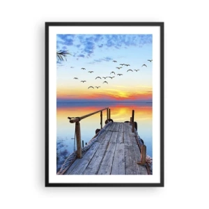 Pôster com moldura preta - Píer à beira do lago ao pôr do sol - 50x70cm - É hora de voltar... - Decoração de parede moderna para a sala de estar e quarto ARTTOR