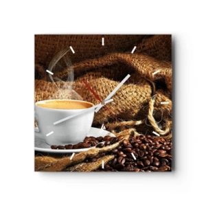 Relógio de parede - Relógio em vidro - O cheiro de moka e a densidade do líquido de mel - 30x30 cm