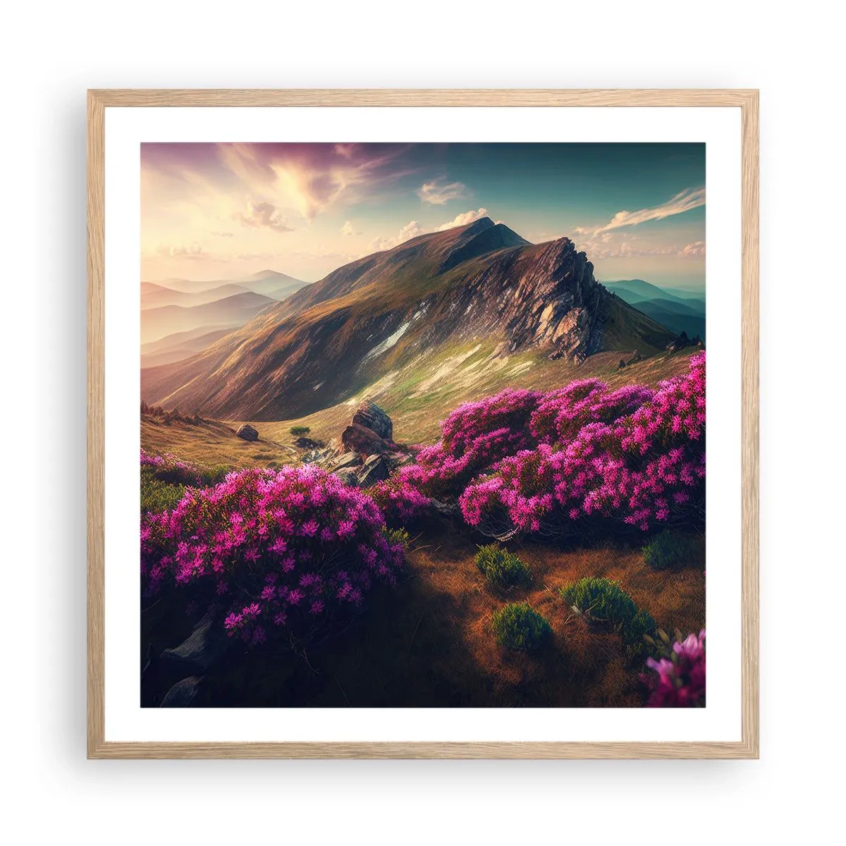 Pôster com moldura de carvalho claro - Verão nas montanhas - 60x60 cm