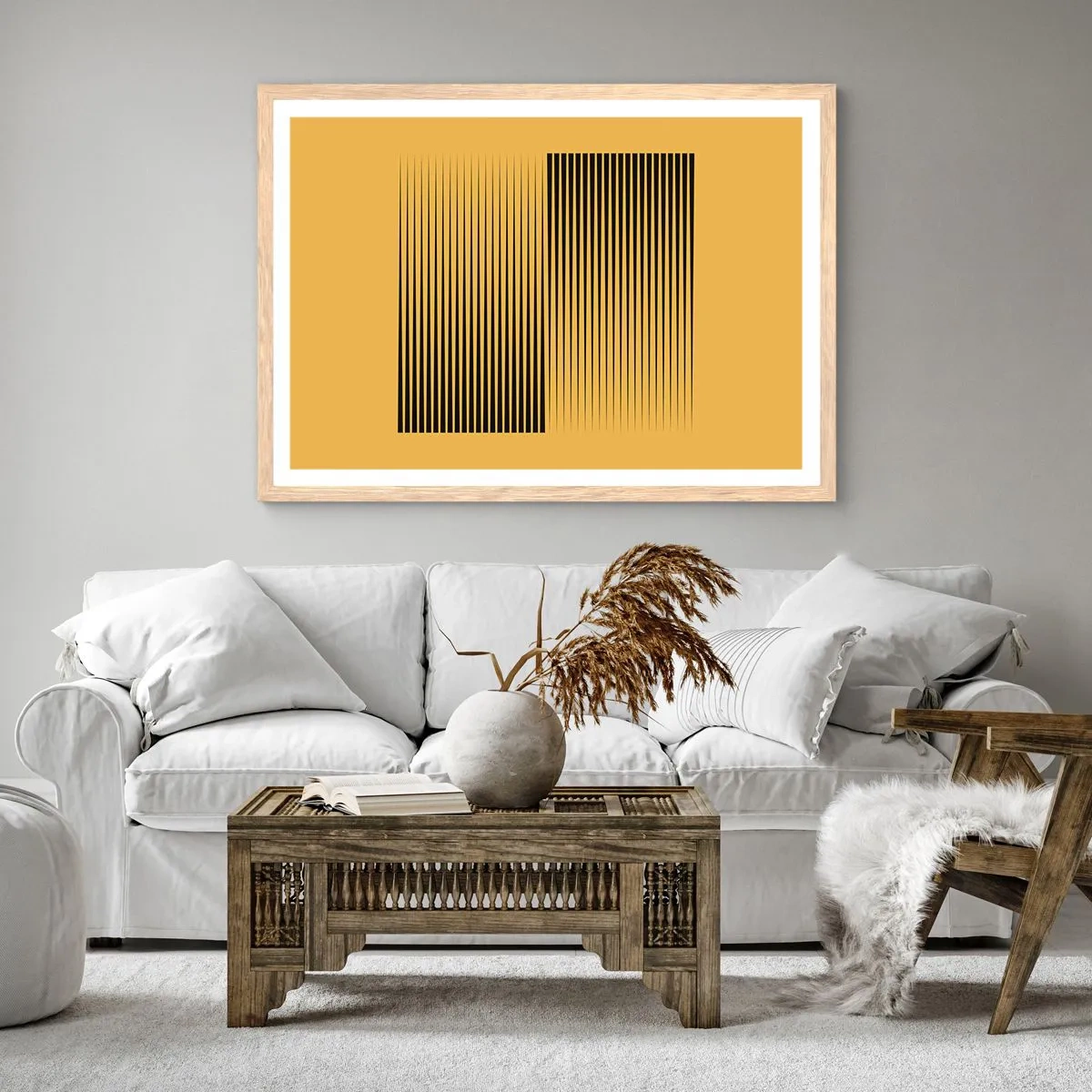 Pôster com moldura de carvalho claro - Quadratura de opostos - 91x61 cm