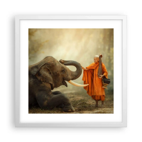 Pôster em moldura branca - Encontro na viagem - 40x40 cm