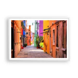Pôster em moldura branca - Beco arco-íris - 100x70 cm