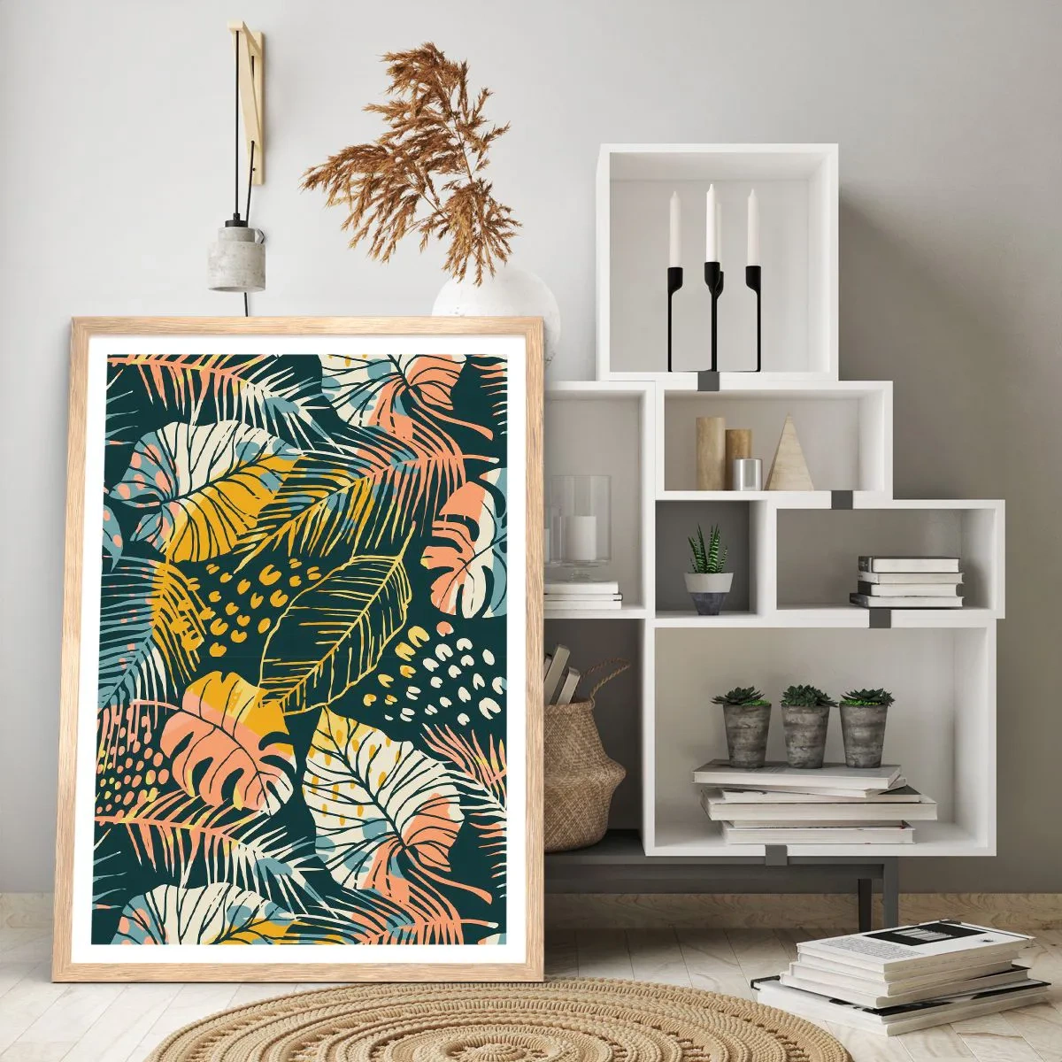 Pôster com moldura de carvalho claro - Fantasia de folhas - 30x40 cm