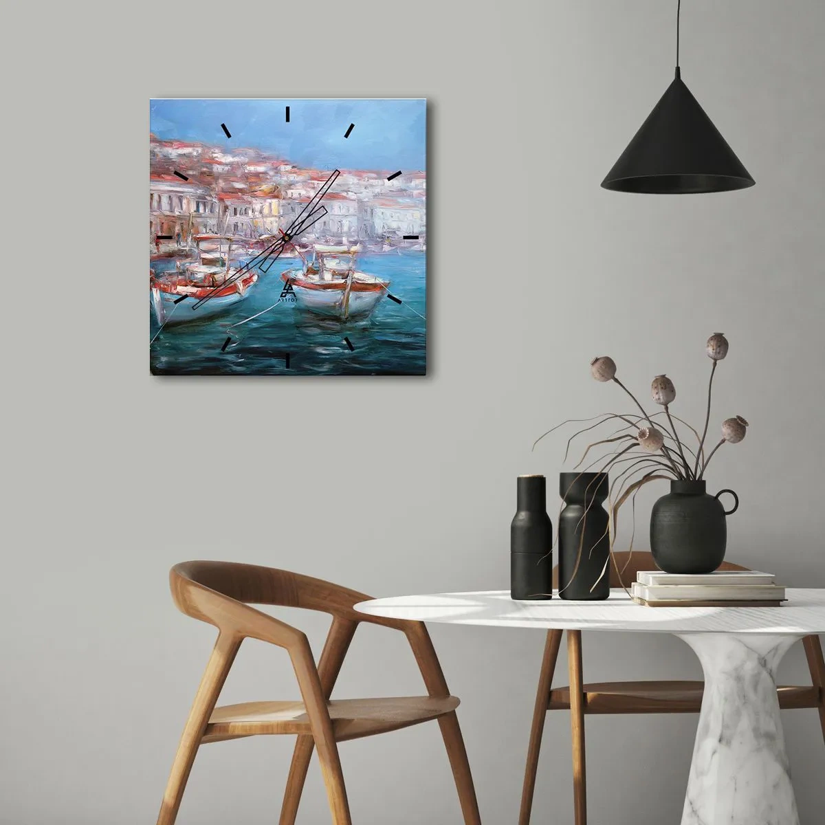 Relógio de parede - Relógio em vidro - Baía italiana - 40x40 cm