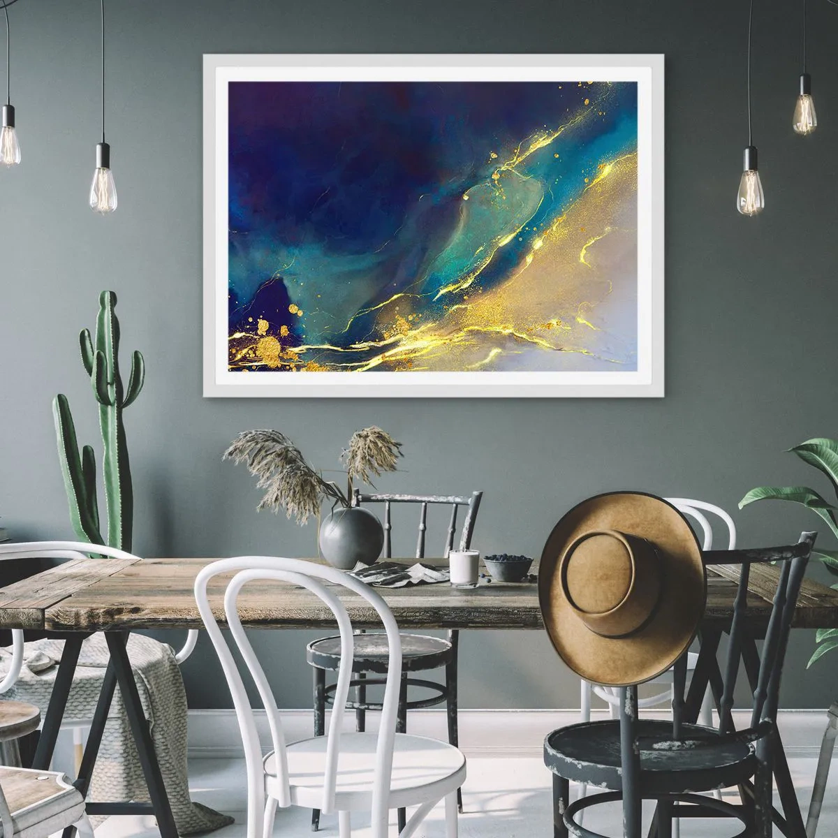 Pôster em moldura branca - Piscina dourada - 100x70 cm