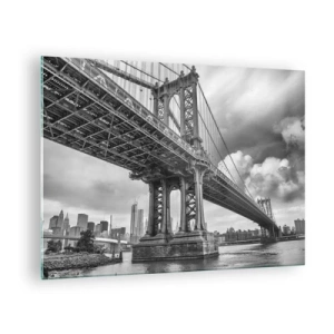 Quadro em vidro - Uma ponte suspensa em um ambiente monocromático - 70x50cm - Ao coração da cidade - Decoração de parede moderna para a sala de estar e quarto ARTTOR