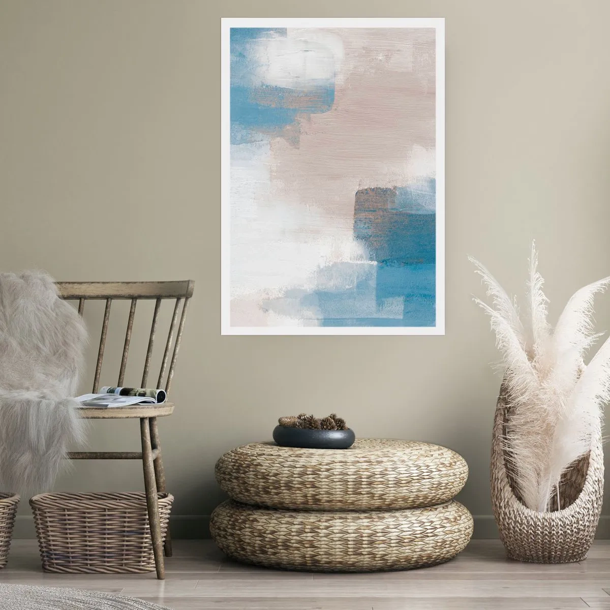 Pôster - Abstração rosa atrás da cortina azul - 30x40 cm