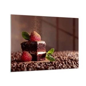 Quadro em vidro - Sobremesa de chocolate com framboesas e folhas de hortelã - 70x50cm - A vida é doce - Decoração de parede moderna para a sala de estar e quarto ARTTOR