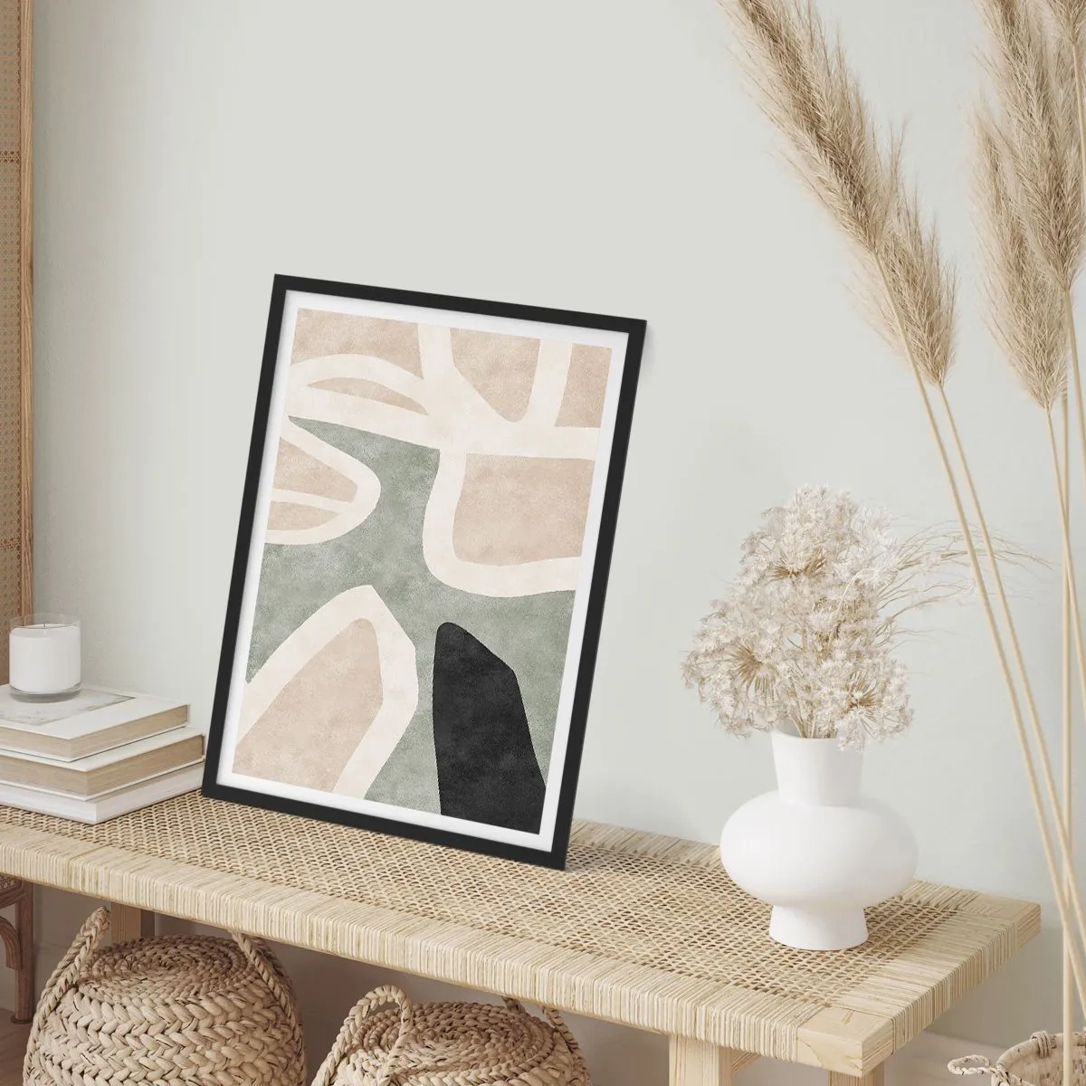 Pôster com moldura preta - Harmonia de cores abstratas - 50x70cm - Composição com motivo preto - Decoração de parede moderna para a sala de estar e quarto ARTTOR