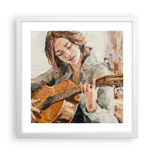 Pôster em moldura branca - Concerto de violão e coração de rapariga - 40x40 cm