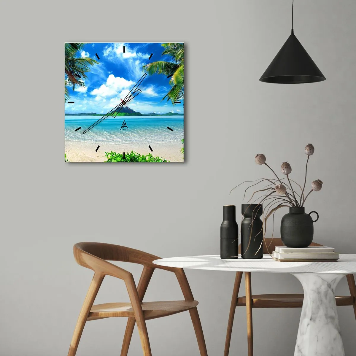 Relógio de parede - Relógio em vidro - O azul dos trópicos - 40x40 cm