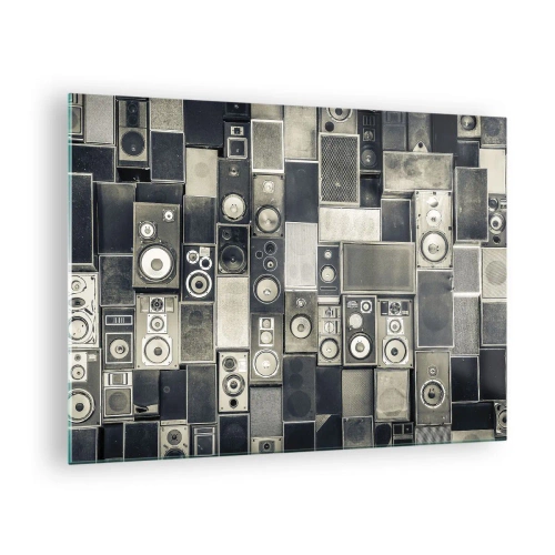Quadro em vidro - Uma composição de alto-falantes retrô em tons de cinza - 70x50cm - Está tudo bem - Decoração de parede moderna para a sala de estar e quarto ARTTOR