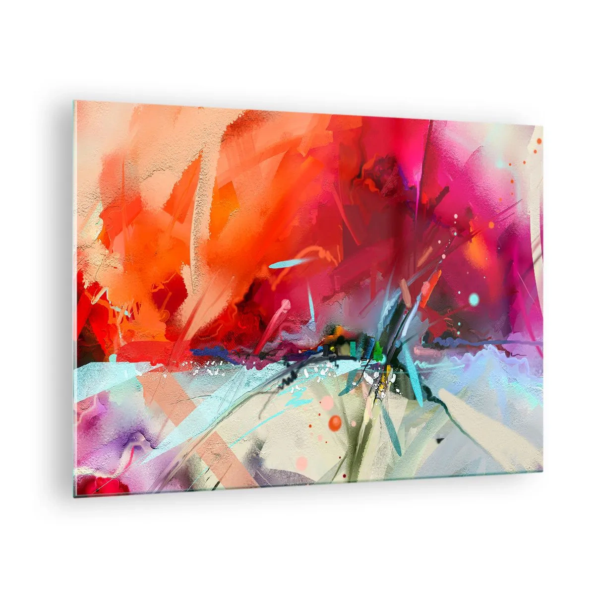 Quadro em vidro - Uma explosão abstrata de cores e luzes em uma composição dinâmica. - 70x50cm - Explosão de luzes e cores - Decoração de parede moderna para a sala de estar e quarto ARTTOR