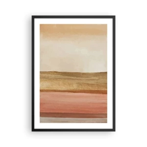 Pôster com moldura preta - Uma composição abstrata em tons quentes de bege e rosa. - 50x70cm - Composição vertical - Decoração de parede moderna para a sala de estar e quarto ARTTOR