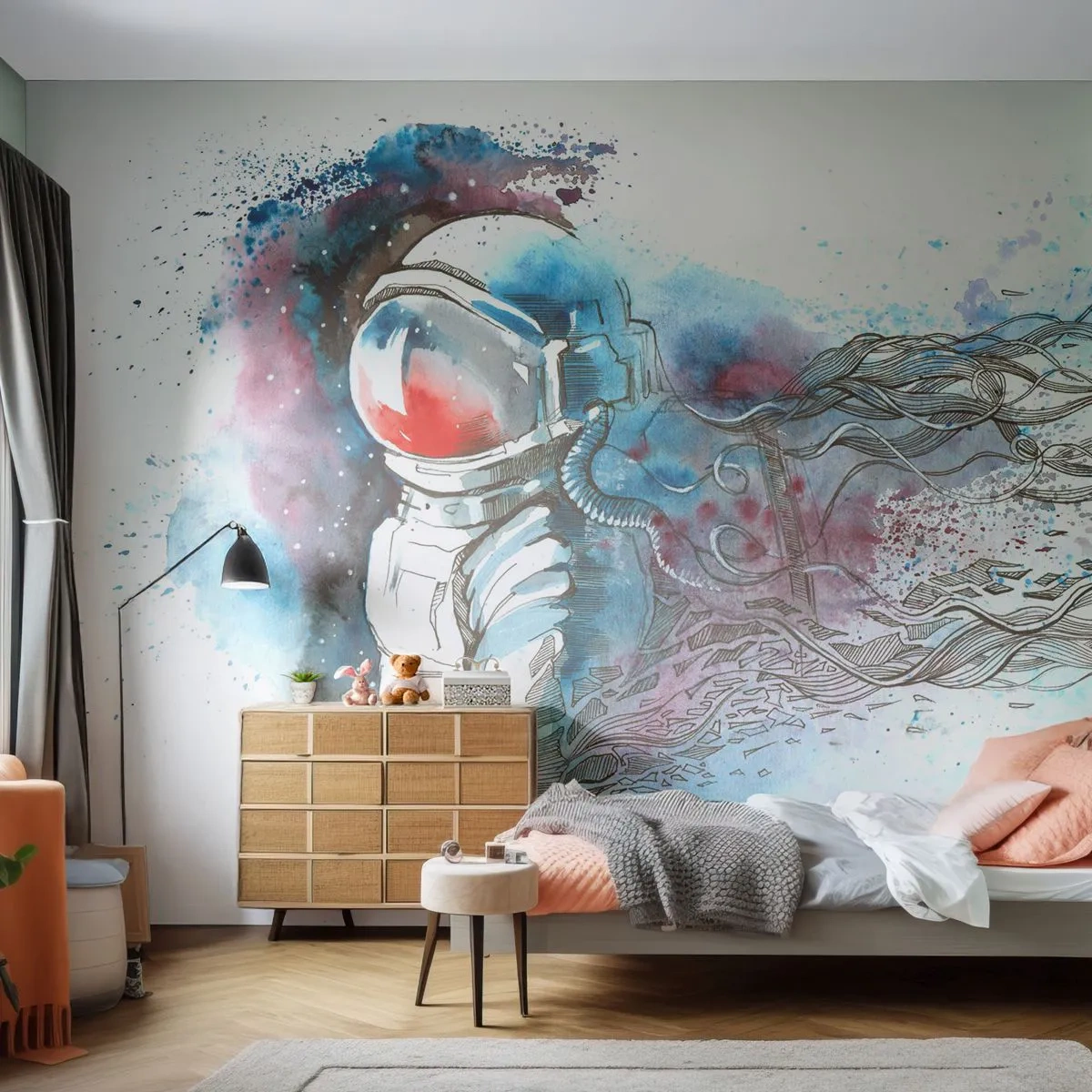Papel de Parede Premium Sand - Sozinho com o espaço - Astronauta, Cosmonauta, Abstração - 100x70 cm