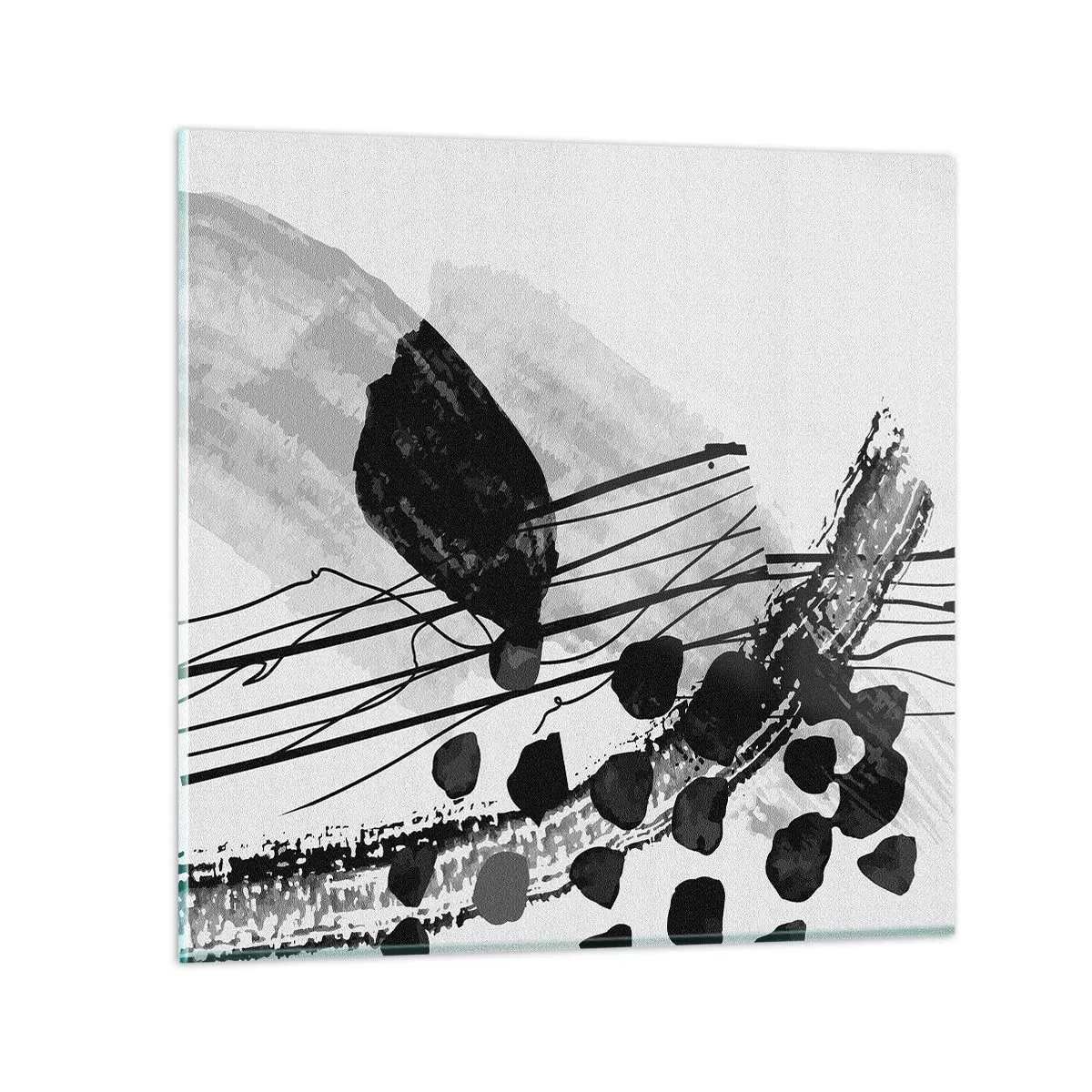 Quadro em vidro - Abstração orgánica em preto e branco - 40x40 cm