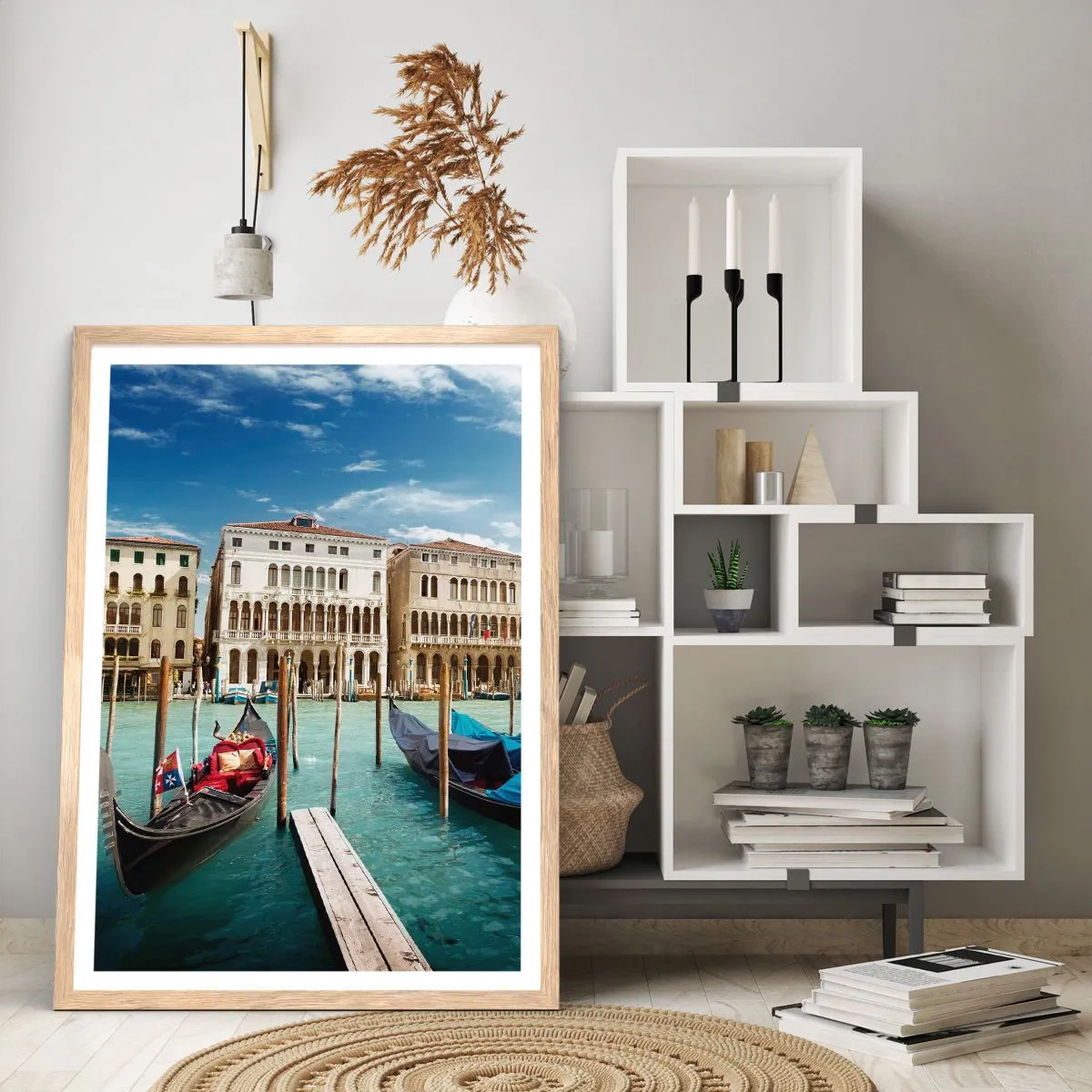 Pôster com moldura de carvalho claro - Palácios em azul - 50x70 cm