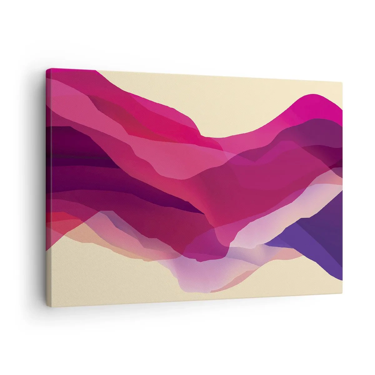 Quadro em tela - Ondas abstratas em tons de roxo e rosa sobre um fundo claro - 70x50cm - Ondas de roxo - Decoração de parede moderna para a sala de estar e quarto ARTTOR