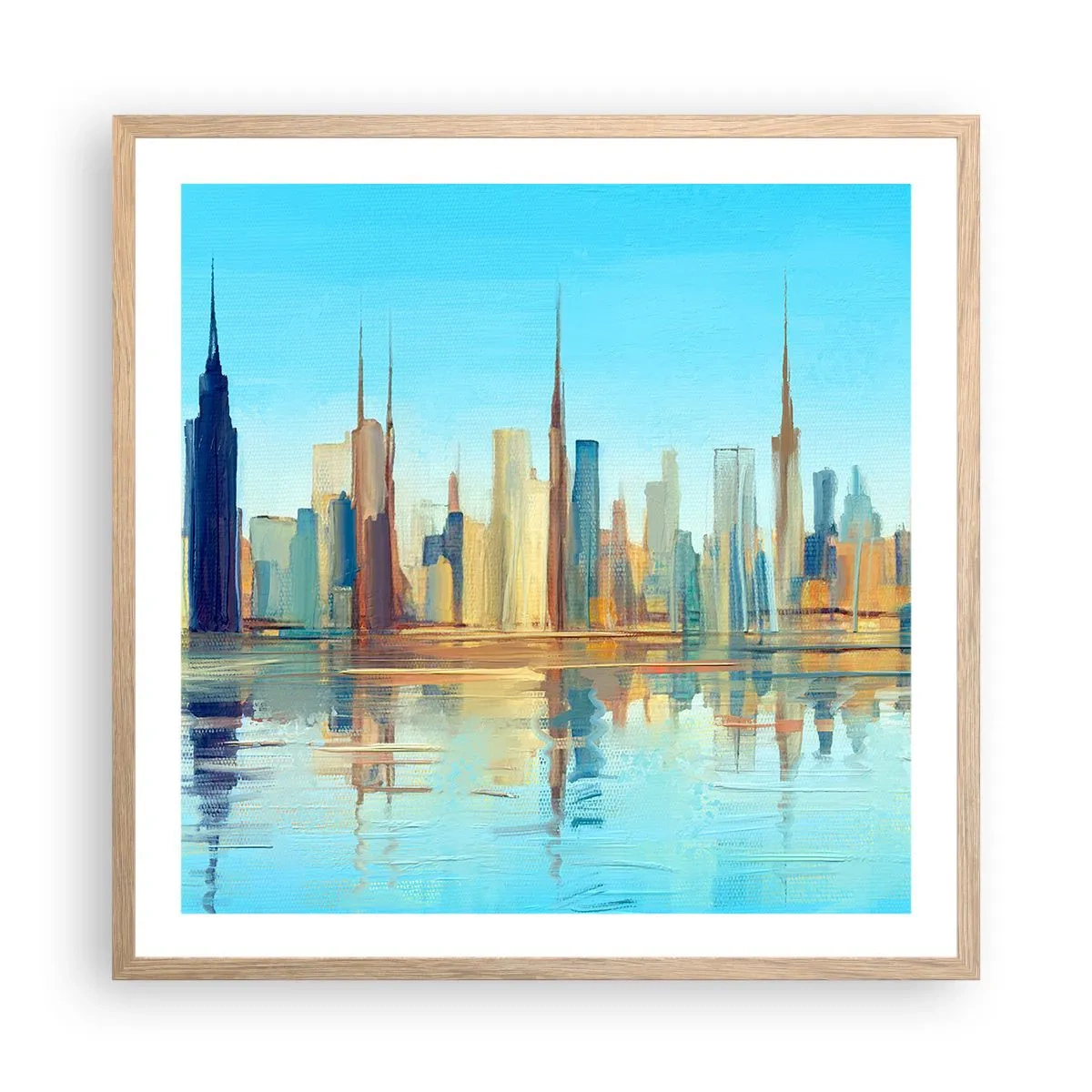 Pôster com moldura de carvalho claro - Uma metrópole ensolarada - 60x60 cm