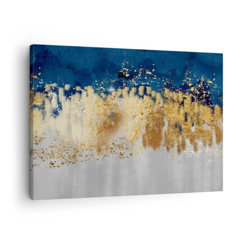Quadro em tela - Uma composição abstrata em tons de dourado e azul marinho. - 70x50cm - Uma composição moderna com brilho - Decoração de parede moderna para a sala de estar e quarto ARTTOR
