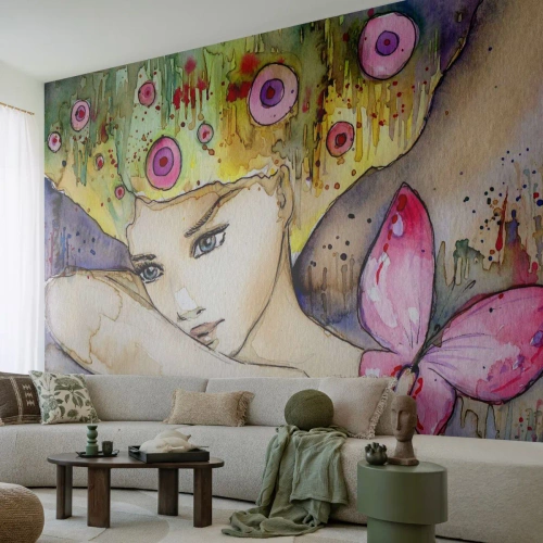 Papel de Parede Premium Canvas - Princesa borboleta - Abstração, Mulher, Aquarelas - 250x175 cm