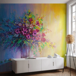 Papel de Parede Premium Sand - Fruto de um prado  - Flores em um vaso, Pedaço, Buquê de flores - 250x175 cm