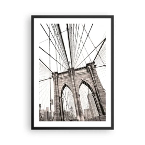 Pôster com moldura preta - Fotografia em preto e branco da ponte da perspectiva da passarela de pedestres. - 50x70cm - Catedral de Nova York - Decoração de parede moderna para a sala de estar e quarto ARTTOR