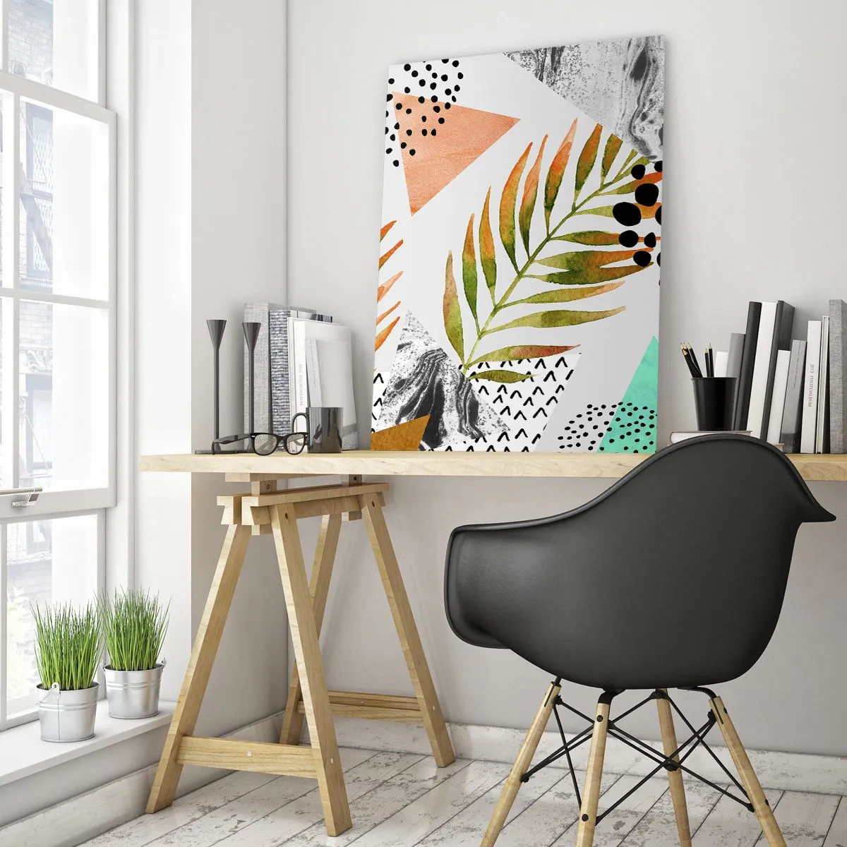 Quadro em vidro - Decoração em folha de palmeira - 50x70 cm