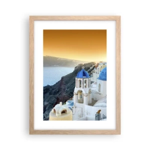 Pôster com moldura de carvalho claro - Santorini - abraçada às rochas - 30x40 cm