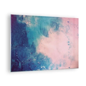 Quadro em vidro - Uma combinação abstrata de azul e rosa claro com textura - 70x50cm - Abraço azul - Decoração de parede moderna para a sala de estar e quarto ARTTOR