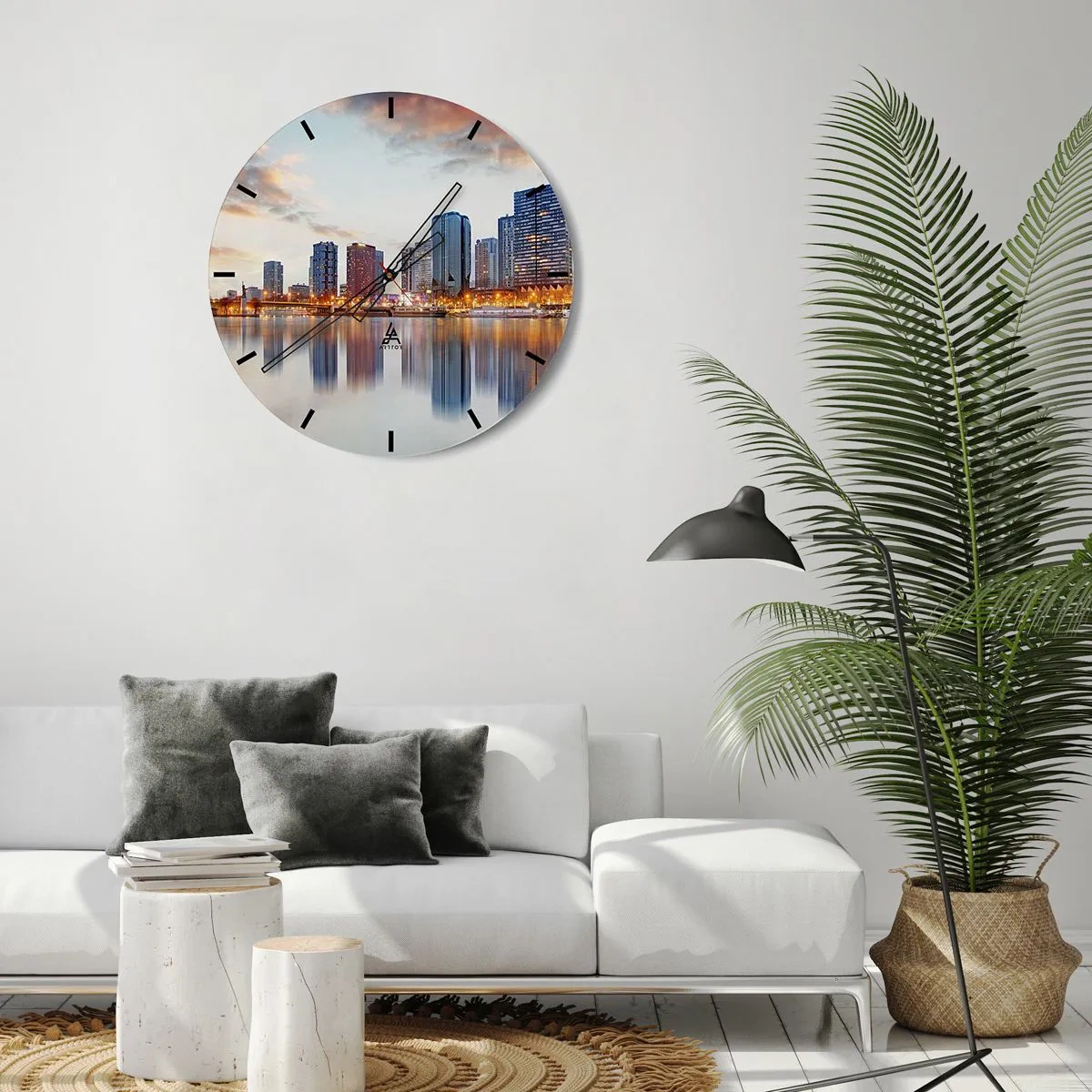Relógio de parede - Relógio em vidro - Panorama da cidade com reflexo na água - 30x30cm - A tranquilidade monumental de Paris - Decoração de parede moderna para a sala de estar, cozinha e quarto ARTTOR