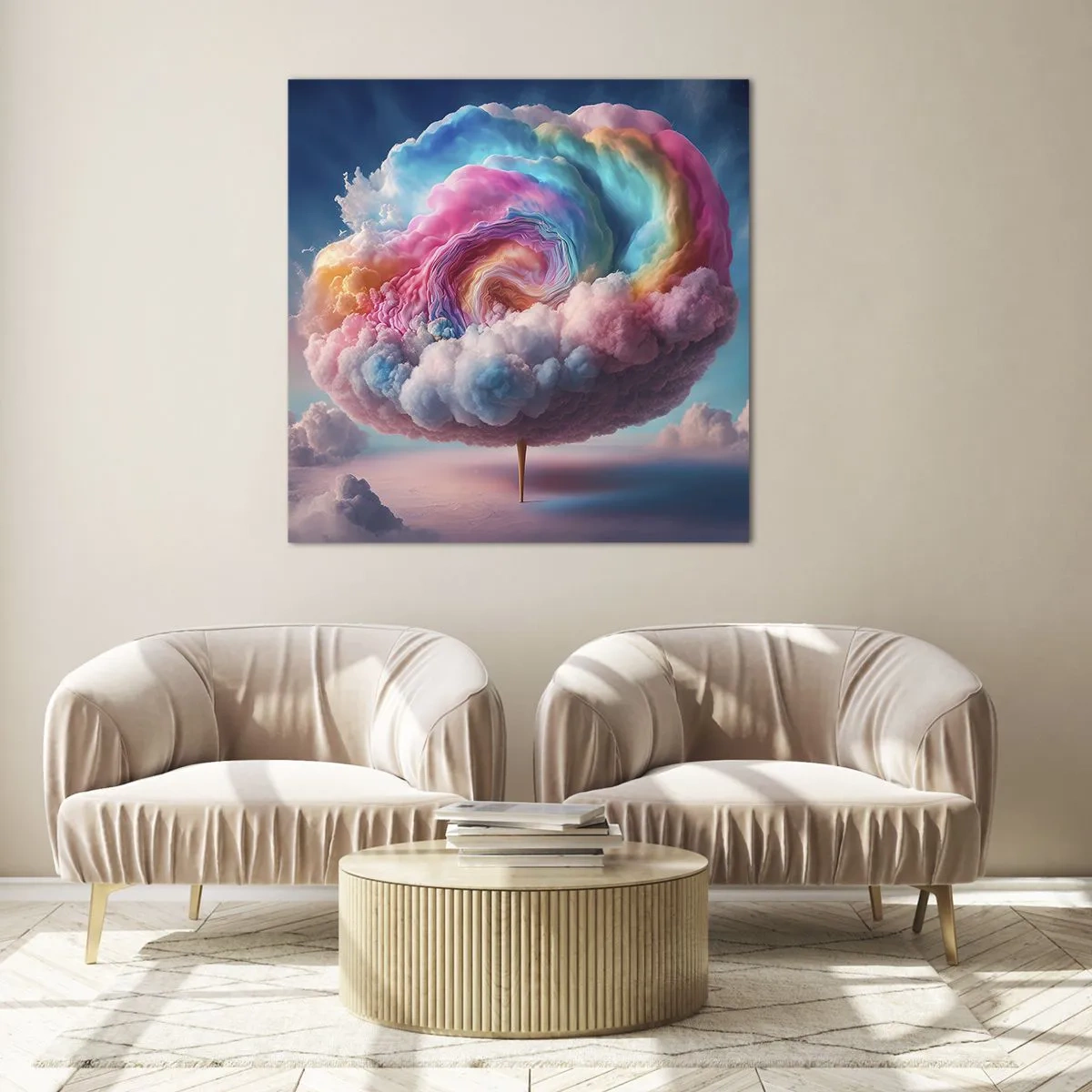 Quadro em vidro - O sonho de um parque de diversões - 70x70 cm