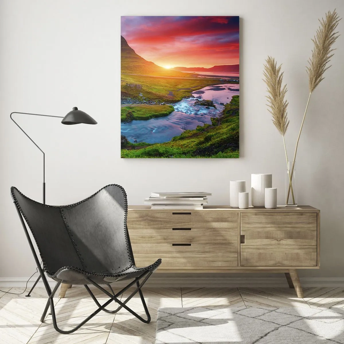 Quadro em vidro - Islândia - fogo e água - 70x100 cm