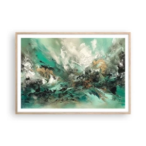 Pôster com moldura de carvalho claro - Surf esmeralda e preto - 100x70 cm