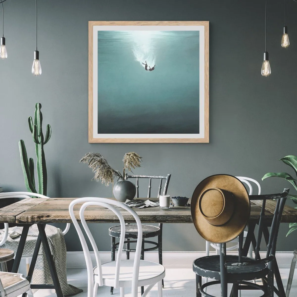 Pôster com moldura de carvalho claro - Nos braços do oceano - 60x60 cm